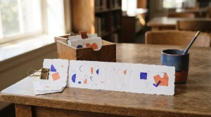 Geordnete Karteikarten und Ablagebox auf einem Schreibtisch