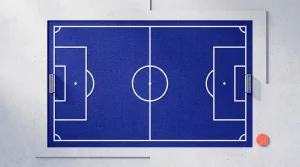 Linien eines Fußballfeldes aus der Vogelperspektive